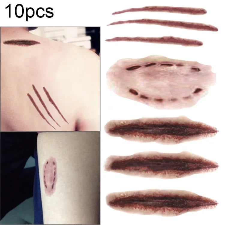 10 قطع S-250 وشم مؤقت لاصق خدوش جروح ندوب واقعية لهالوين رعب، S-250/10pcs