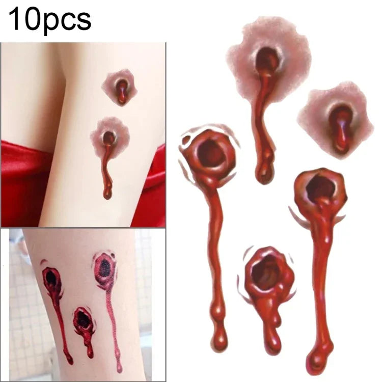 10 قطع S-251 وشم مؤقت لاصق جرح رصاصة دم واقعي لهالوين رعب، S-251/10pcs