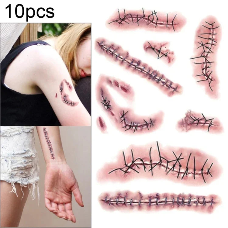 10 قطع S-263 وشم مؤقت لاصق جرح ندبة واقعية لهالوين رعب، S-263/10pcs