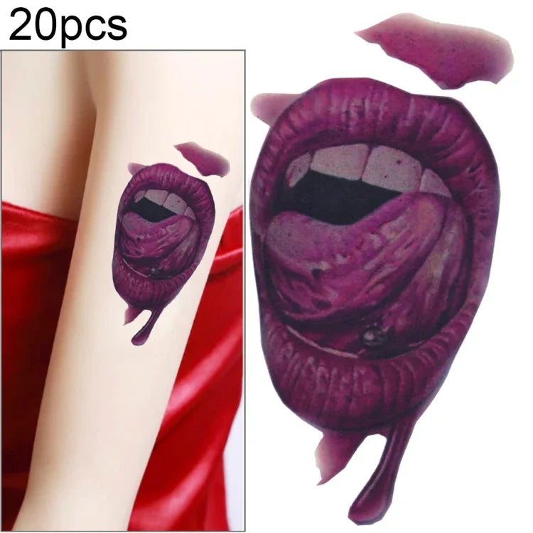 20 قطعة S-291 وشم مؤقت لاصق جرح دم فم واقعي لهالوين رعب، S-291/20pcs
