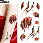 20 قطعة S-024 وشم مؤقت لاصق جرح دم ندبة واقعية لهالوين رعب، S-024/20pcs