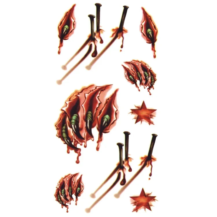 20 قطعة S-024 وشم مؤقت لاصق جرح دم ندبة واقعية لهالوين رعب، S-024/20pcs