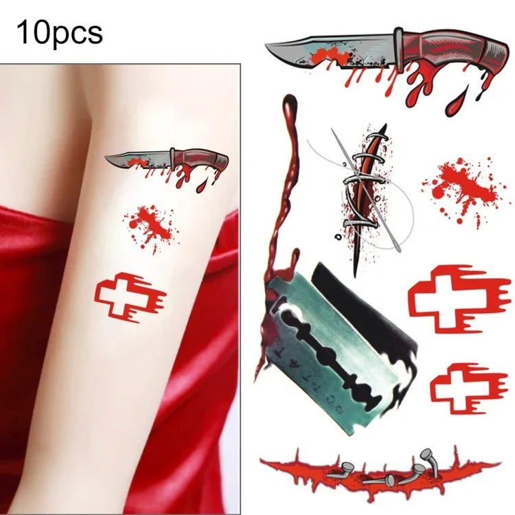 10 قطع S-299 وشم مؤقت لاصق جرح دم ندبة واقعية لهالوين رعب، S-299/10pcs