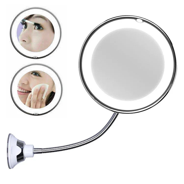 مرآة مكياج مضاءة LED بنوع كوب شفط، مرآة قابلة للطي ومرنة للتثبيت على الحائط، مرآة بإضاءة LED