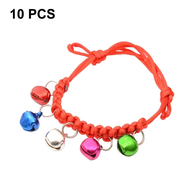 10 قطع أطواق أجراس للحيوانات الأليفة قابلة للتعديل منسوجة يدوياً، محيط قابل للتعديل: 18-32 سم، توصيل ألوان عشوائية، أطواق أجراس للحيوانات الأليفة قابلة للتعديل