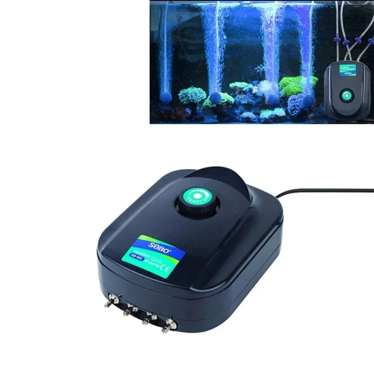 SOBO SB-988 مضخة هواء صامتة لحوض الأسماك 12 واط بأربعة مخارج وتدفق قابل للتعديل، SOBO SB-988