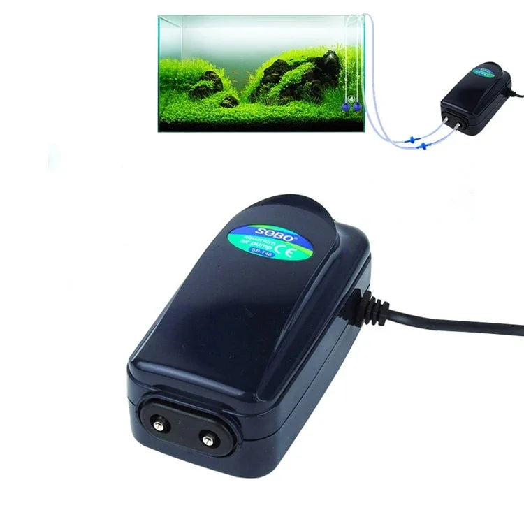 SOBO SB-748 مضخة هواء صامتة لحوض الأسماك 8 واط بمخرجين وتدفق قابل للتعديل، 8 واط بمخرجين