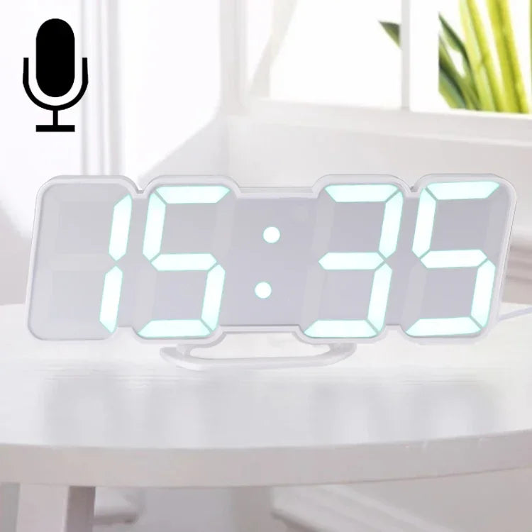 ساعة منبه رقمية جدارية LED ثلاثية الأبعاد حديثة ملونة مع تحكم صوتي وضبط السطوع، ساعة معلقة مضيئة مع جهاز تحكم عن بعد، 9001 أسود، 9001 أبيض