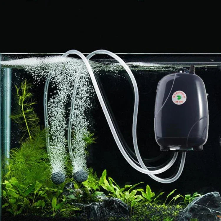 مضخة هواء حوض سمك RS-390 بقوة 5 واط، مخرجان، تدفق قابل للتعديل، صامتة، 220 فولت، مضخة أكسجين لحوض السمك، 5 واط