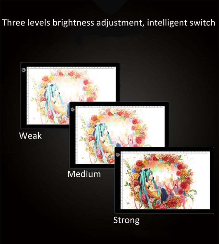 لوحات نسخ أكريليك بتعتيم ثلاثي المستويات LED 5V 5W بحجم A4 للرسم التخطيطي للأنمي، مع كابل USB وقابس، الحجم: 240x360x5 مم