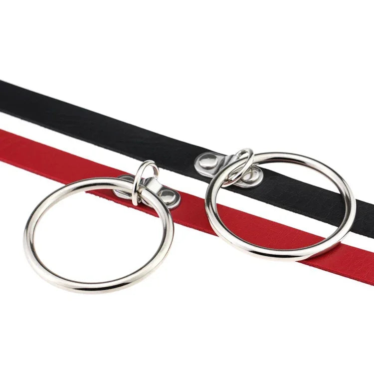 2 PCS European and American Style Punk O-shaped Big Ring Popular Leather Necklace Collar, Random Color Delivery, DHXQ03
