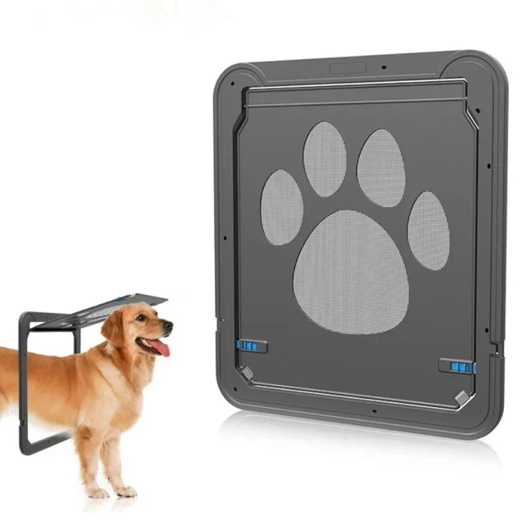 ペット足跡柄 犬用自動ロック/ロック可能ゲート 猫用安全フラップ窓 ペット用スクリーンドア, サイズ: 42x37cm, 42x37cm