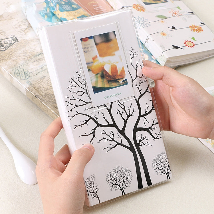 ألبوم صور صغير إبداعي DIY بحجم 3 بوصات، نمط إدخال، نمط ورقة البرسيم الرباعية، نمط أشجار جافة كثيرة، نمط غزال الغابة، نمط برج الحديد، نمط السنونو الصغير، نمط بايماكس