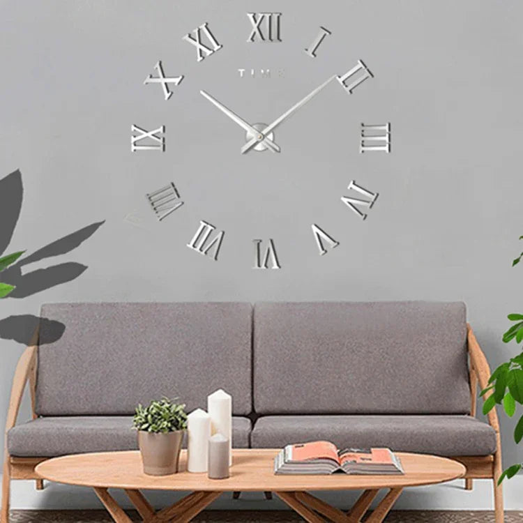 ساعة حائط صامتة بدون إطار بأرقام رومانية كبيرة لتزيين غرفة النوم والمنزل، ملصق حائط DIY، الحجم: 100*100 سم، M011 (أسود)، M011 (ذهبي)، M011 (فضي)