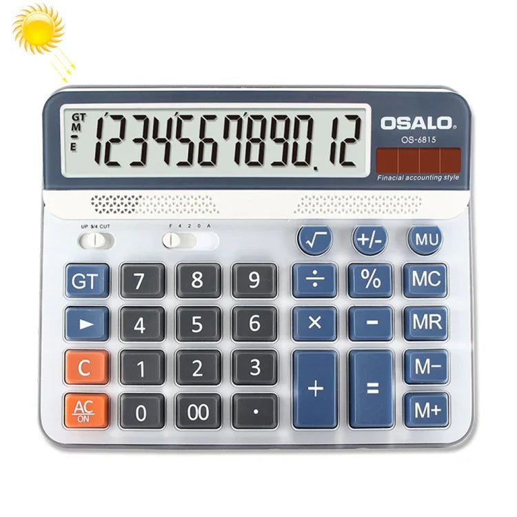 آلة حاسبة مكتبية OSALO OS-6815 بـ 12 رقم طاقة شمسية وطاقة مزدوجة، OS-6815