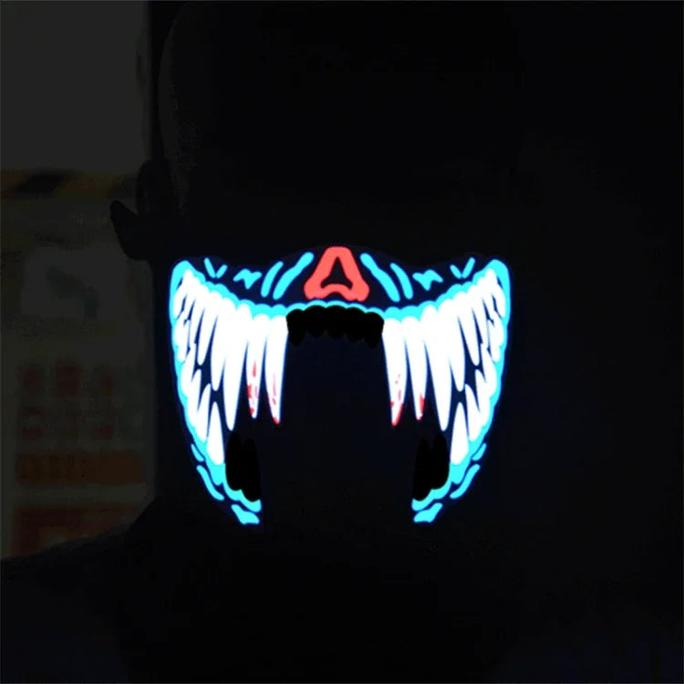 قناع هالوين FG-MA-02 بتحكم صوتي، ضوء LED بارد، قناع تمثيل رعب، FG-MA-02