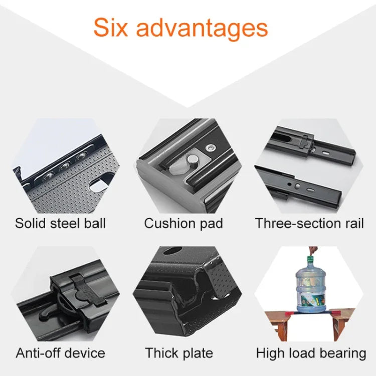 10 inches 3-section Mute Stainless Steel Sliding Drawer Slides Ball Slide Rail Length: 25cm, 10 inches