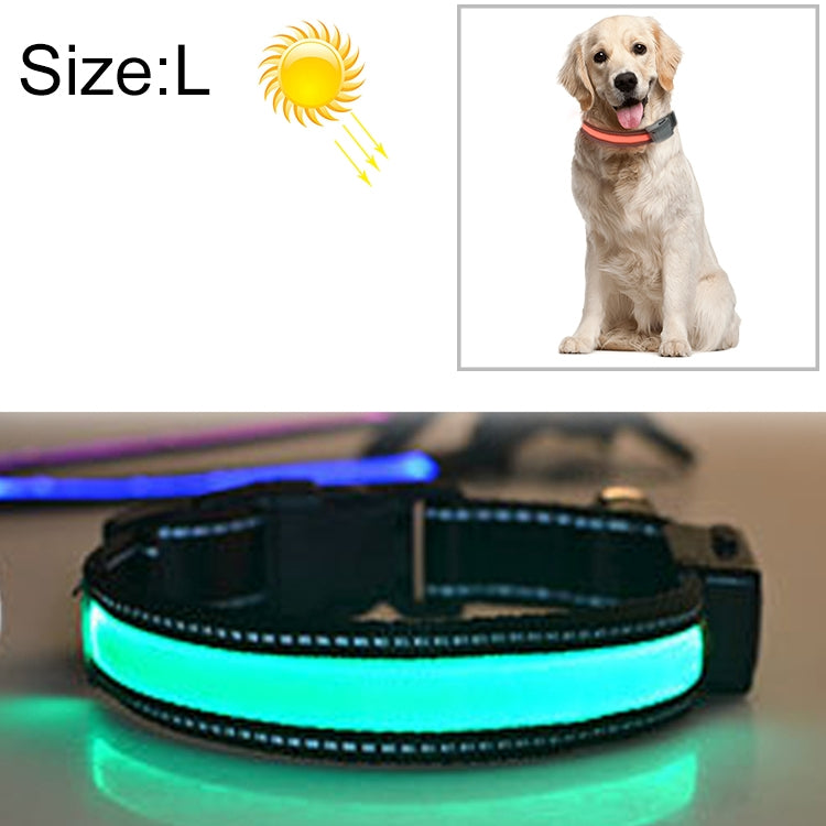 طوق إضاءة LED بشحن شمسي + USB للكلاب متوسطة وكبيرة الحجم، مقاس محيط الرقبة: L، 50-60 سم، المقاس: L