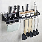 A Version 50cm 2 Cup 8 Hooks Kitchen Multi-function Wall-mounted Condiment Storage Rack, A Version 50cm 2 Cup