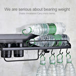 C Version 60cm 2 Cups 10 Hooks Kitchen Multi-function Wall-mounted Condiment Storage Rack, C Version 60cm 2 Cups