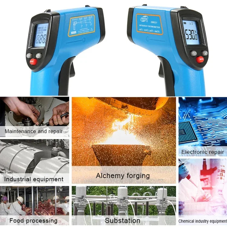 مقياس حرارة يدوي رقمي بالأشعة تحت الحمراء BENETECH GM531 للطهي، نطاق القياس: -50~530 درجة مئوية، GM531