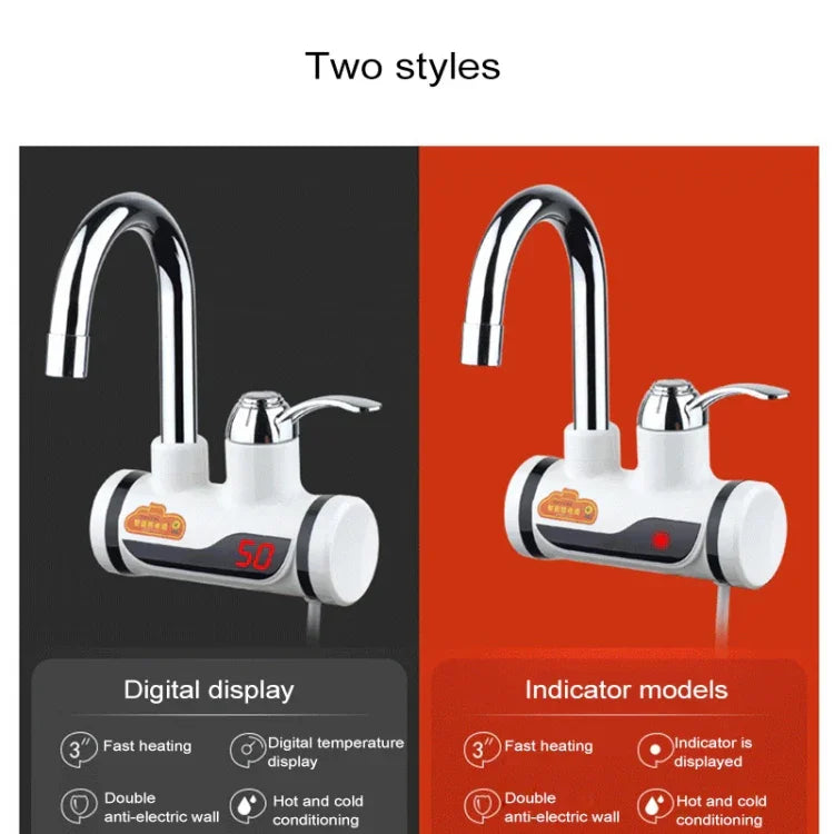 صنبور ماء كهربائي دوار سريع التسخين 3 ثوانٍ مع ضوء مؤشر، 220 فولت، المقاس: L، ضوء مؤشر / المقاس: L