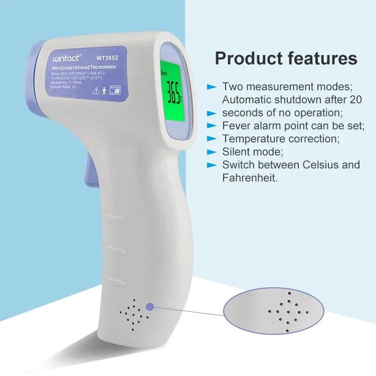 Wintact WT3652 مقياس حرارة بالأشعة تحت الحمراء بدون تلامس لقياس درجة الحرارة، WT3652