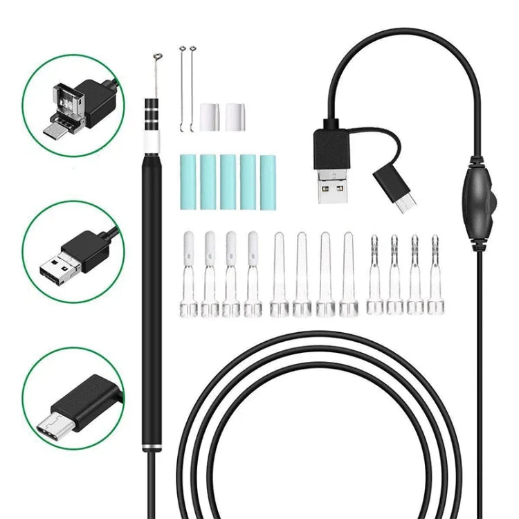 كاميرا فحص أذن USB 3 في 1 i95، كاميرا HD 0.3 ميجابكسل، ملعقة أذن بصرية لهواتف أندرويد OTG والكمبيوتر وماك بوك، كابل بطول 1.75 متر، 3 في 1 أبيض 0.3 ميجابكسل