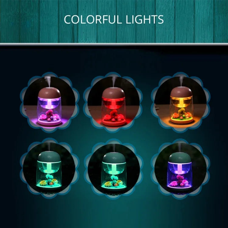 مرطب هواء عطري محمول صغير Imycoo WT602 بقوة 2 واط مع تصميم مناظر طبيعية صغيرة، شحن USB، ضوء LED ملون، سعة خزان الماء: 180 مل، DC 5V