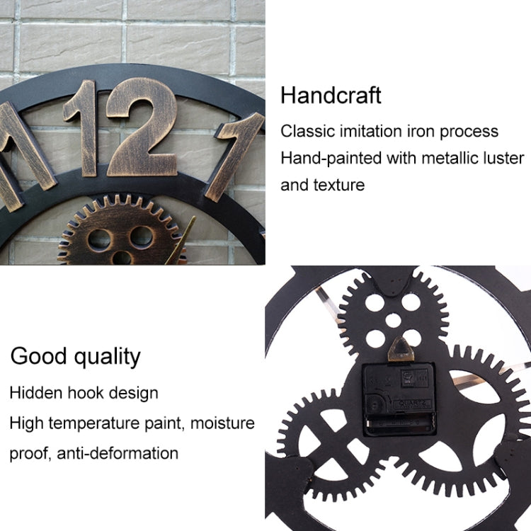 Retro Wooden Round Single-sided Gear Clock Rome Number Wall Clock, Diameter: 40cm, Rome Number  40cm