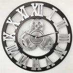 Retro Wooden Round Single-sided Gear Clock Rome Number Wall Clock, Diameter: 58cm, Rome Number 58cm