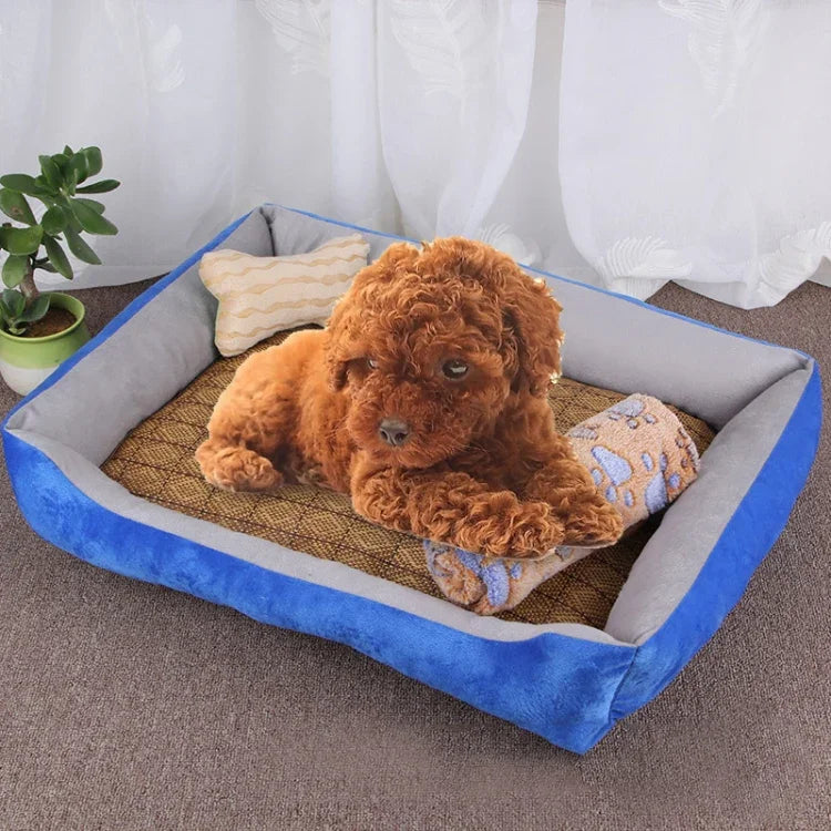 بطانية حصيرة ناعمة ودافئة كبيرة بنقشة عظم الكلب للحيوانات الأليفة، مع حصيرة من الخيزران وبطانية، الحجم: L، 80×60×15سم، الحجم: L
