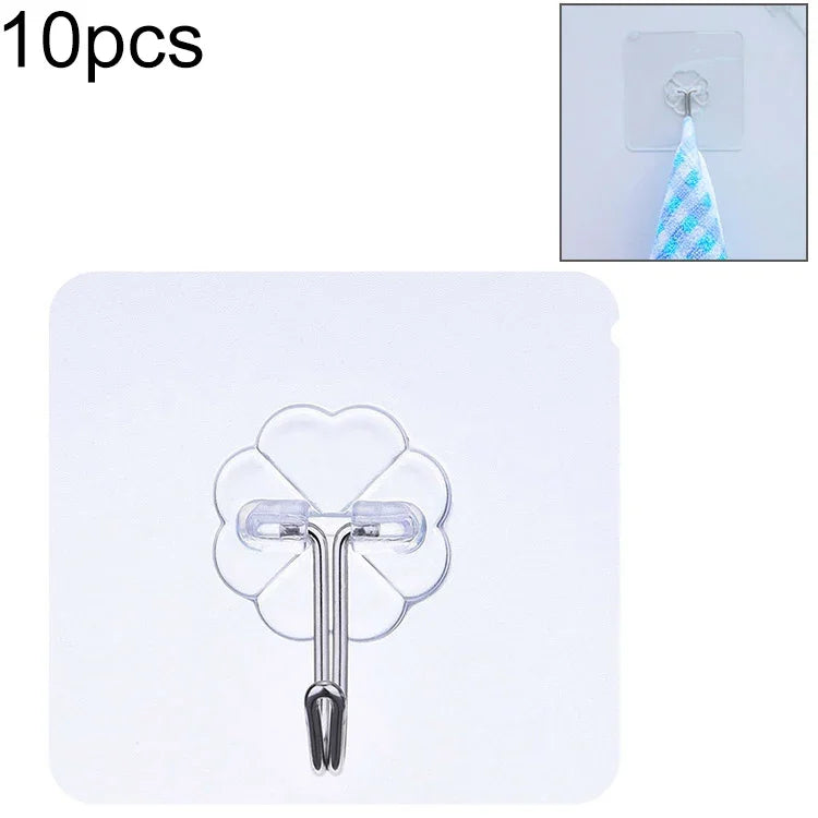 10 قطع خطاف لاصق شفاف مقاوم للماء من PVC + فولاذ مقاوم للصدأ، شكل برقوق سميك، تثبيت على الحائط للمطبخ، سميك