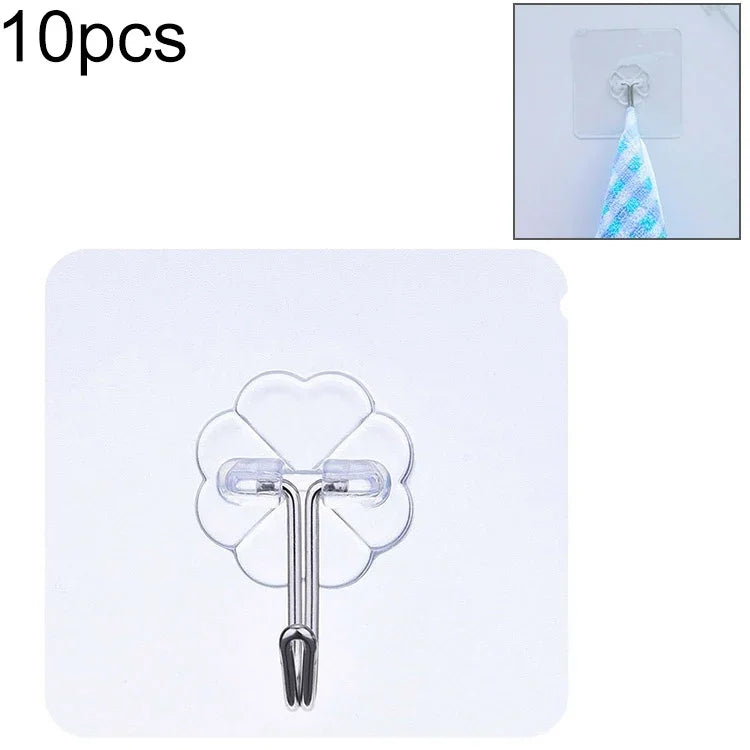 10 قطع خطاف لاصق شفاف مقاوم للماء من PVC + فولاذ مقاوم للصدأ، شكل برقوق رفيع، تثبيت على الحائط للمطبخ، رفيع