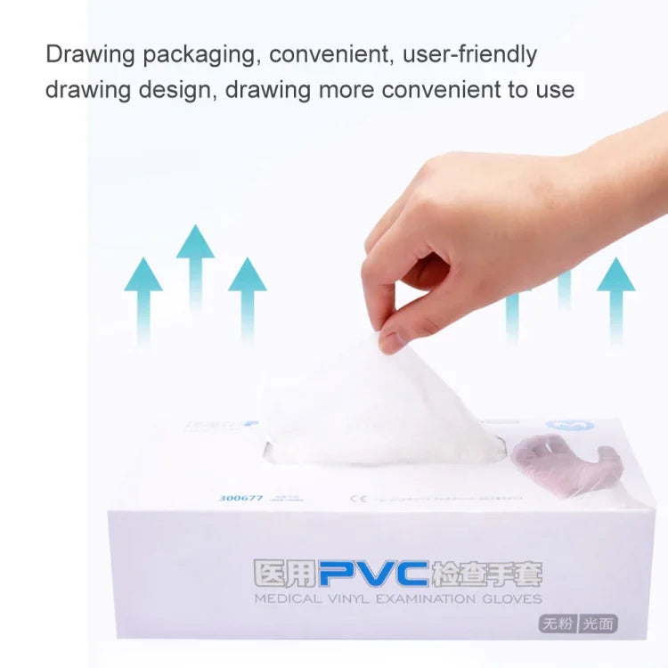 100 قطعة قفازات فحص PVC شفافة للاستعمال مرة واحدة، قفازات واقية للمس، الحجم: L، 100 قطعة L