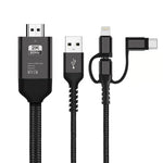 كابل 3 في 1 مايكرو USB + USB-C / تايب-C + 8 بن إلى HDMI HDTV