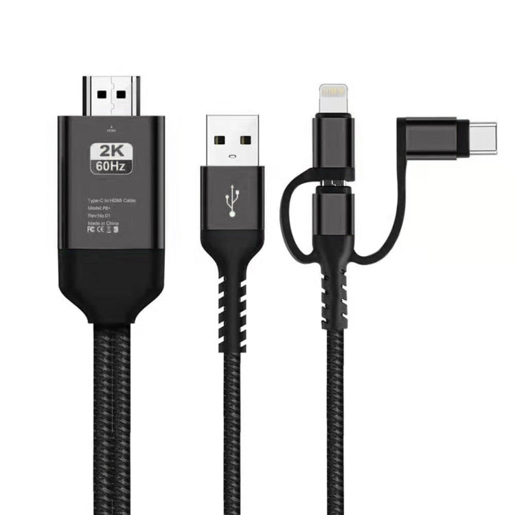 كابل 3 في 1 مايكرو USB + USB-C / تايب-C + 8 بن إلى HDMI HDTV