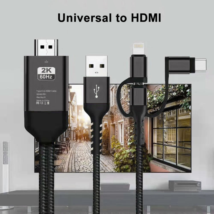 كابل 3 في 1 مايكرو USB + USB-C / تايب-C + 8 بن إلى HDMI HDTV