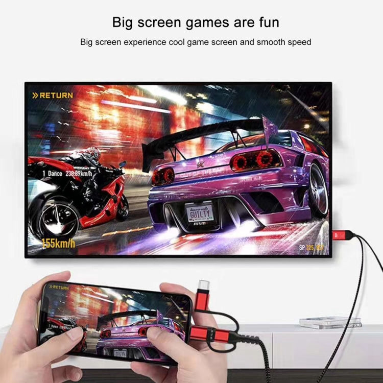 كابل 3 في 1 مايكرو USB + USB-C / تايب-C + 8 بن إلى HDMI HDTV