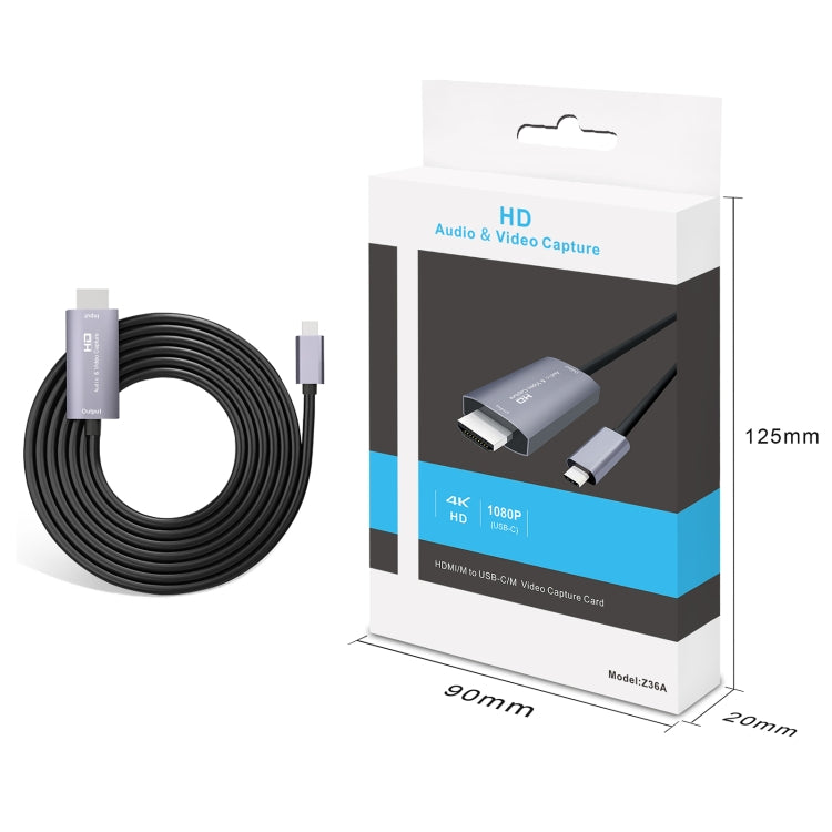 بطاقة التقاط فيديو عالية الدقة Z36A من HDMI ذكر إلى USB-C / Type-C ذكر، طول الكابل: 2 متر، HDMI إلى Type-C
