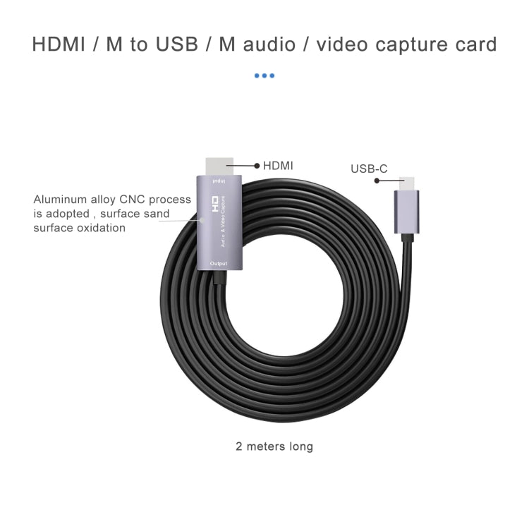 بطاقة التقاط فيديو عالية الدقة Z36A من HDMI ذكر إلى USB-C / Type-C ذكر، طول الكابل: 2 متر، HDMI إلى Type-C