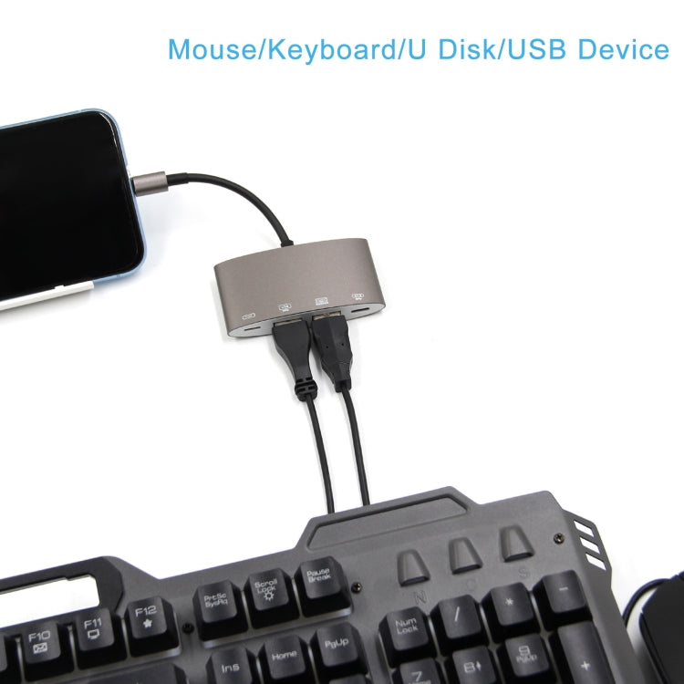 محول متعدد الوظائف 1040KEY من 8 دبابيس إلى USB + Type-C / USB-C + OTG، 1040KEY