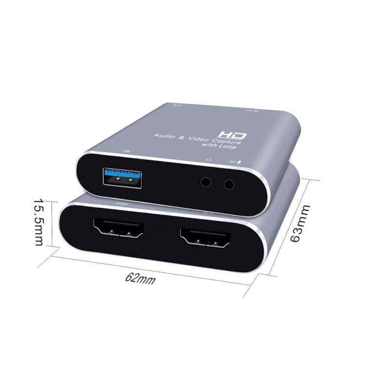 Z37 بطاقة التقاط فيديو وصوت عالية الدقة HDMI أنثى + ميكروفون إلى HDMI أنثى + صوت + USB مع حلقة، Z37