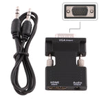 محول HDMI أنثى إلى VGA ذكر مع مخرج صوتي لمشاريع العرض، شاشات المراقبة، أجهزة التلفاز، HDMI إلى VGA + صوت
