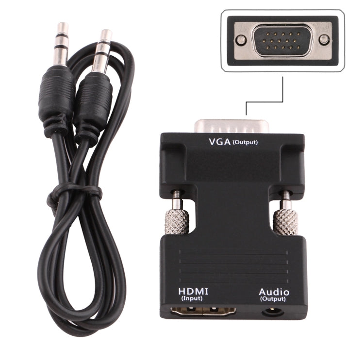 محول HDMI أنثى إلى VGA ذكر مع مخرج صوتي لمشاريع العرض، شاشات المراقبة، أجهزة التلفاز، HDMI إلى VGA + صوت