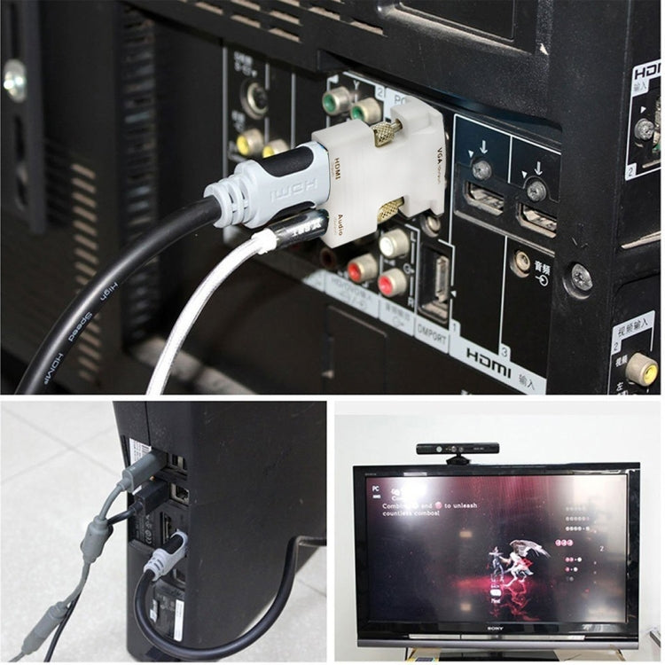 محول HDMI أنثى إلى VGA ذكر مع مخرج صوتي لمشاريع العرض، شاشات المراقبة، أجهزة التلفاز، HDMI إلى VGA + صوت