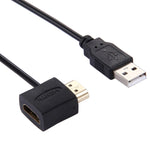 كابل محول HDMI أنثى + HDMI ذكر إلى USB 2.0 ذكر بطول 50 سم، HDMI أنثى + ذكر