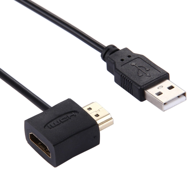 كابل محول HDMI أنثى + HDMI ذكر إلى USB 2.0 ذكر بطول 50 سم، HDMI أنثى + ذكر