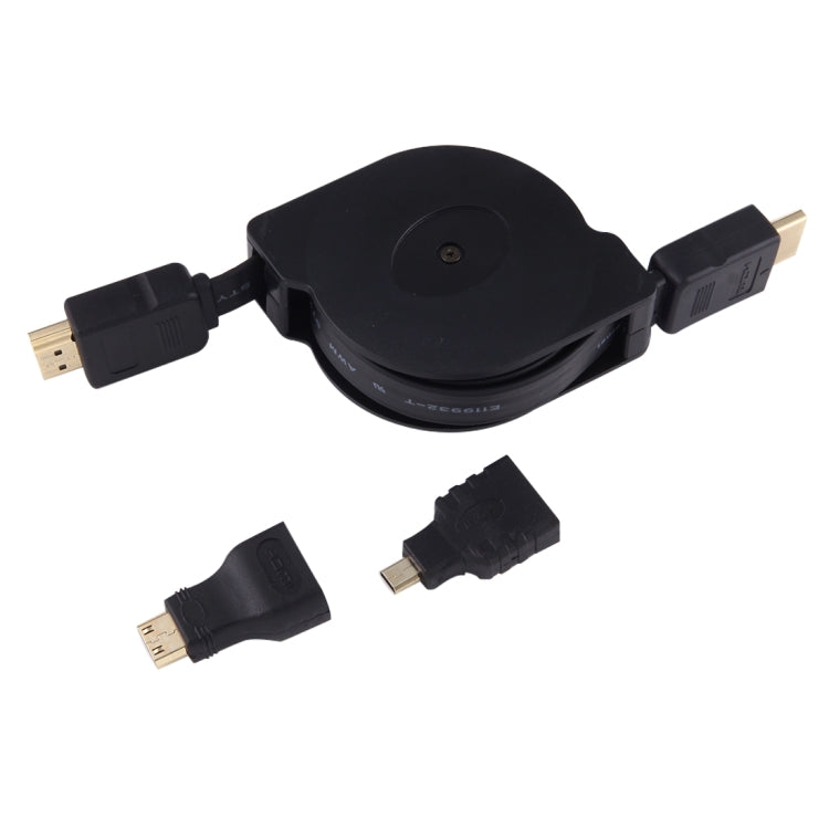 كابل محول HDMI ذكر إلى HDMI ذكر قابل للسحب بطول 1 متر مع محولات Mini HDMI وMicro HDMI لشاشات HDTV وجهاز العرض والكمبيوتر والكاميرات والأجهزة اللوحية والهواتف الذكية