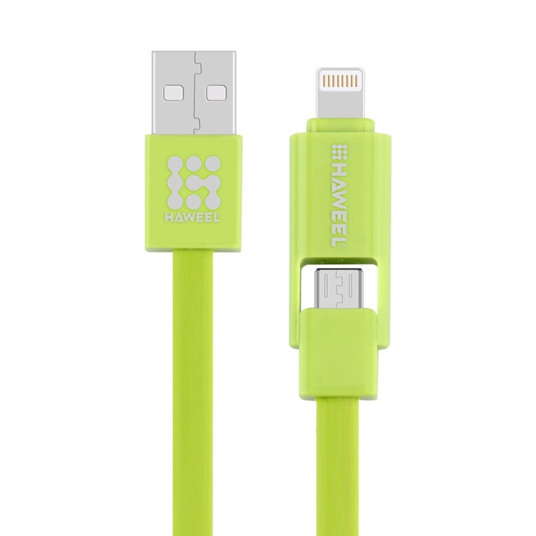 كابل شحن ومزامنة بيانات HAWEEL 1 متر 2 في 1 Micro USB و8 دبابيس إلى USB، كابل 2 في 1 مع موصلين